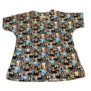 Thanksgiving Scrub Top White Cross Turkey Thankful Health Large/XL READ NOTE